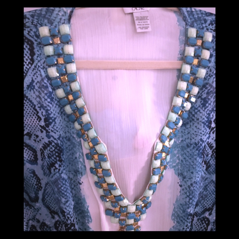 Cache Aquamarine Leopard Print Beaded Blouse - image 2